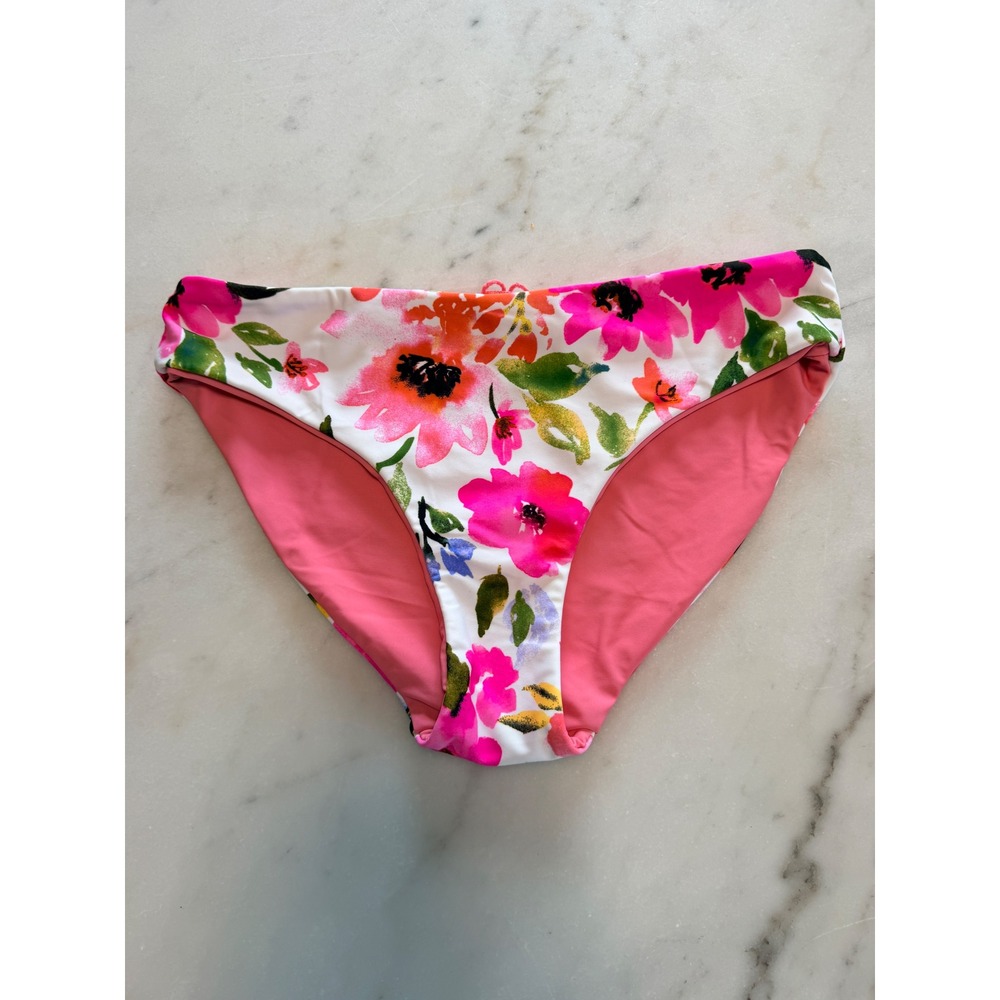 Coral Reef Swim Floral Bikini Bottoms Multi Color Pink Orange Size Medium 8/10